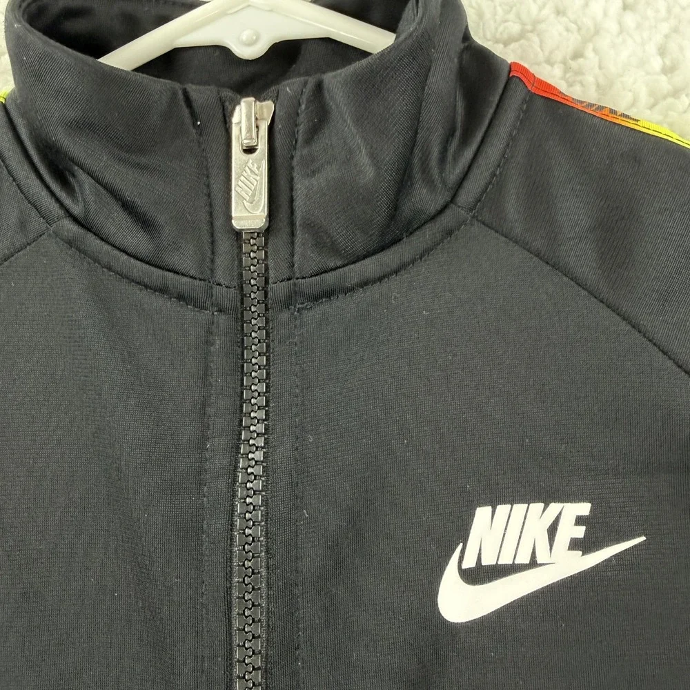 Nike Jacket Youth 7 Black Full Zip Track Jacket Logo Tape‎ Sleeves Athletic